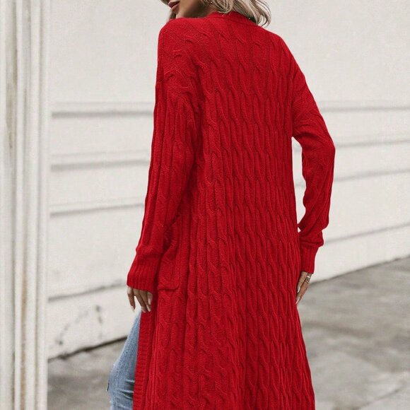 Red Casual Women's Long Cardigan - Picture 2 of 6